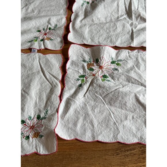 Vintage Imperial Elegance Embroidered Christmas Placemats With Poinsettia Set 6 - Picture 3 of 8